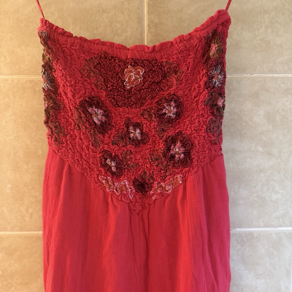 Free People Karan Strapless Smocked Floral Red Jumpsuit Size XS Boho Festival - Picture 10 of 15